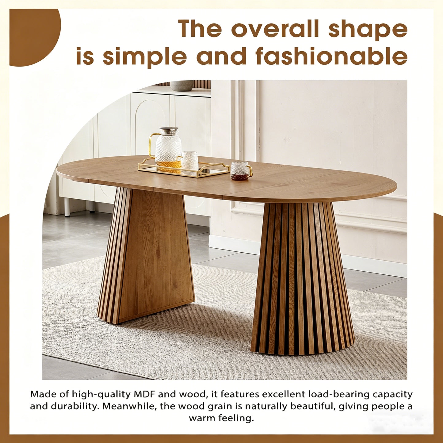 Wooden Dining Table | Flexible And Extendable with Slatted Table Legs – Oval Expandable Table for 4- 6, MDF+Wood