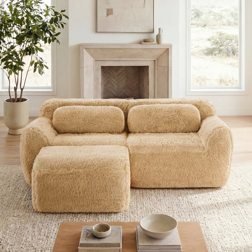 2-4 Seat Soft  Fluffy Plush Boneless Sofa – Modular Sectional with Throw Pillows, 32D High-Density Sponge, No Assembly, Anti-Slip Buckle Connection