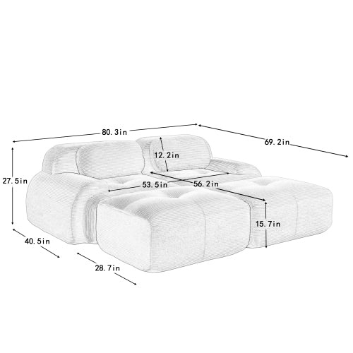 modular sofa no assembly breathable corduroy fabric 32D high-resilience sponge extra-wide curved armrests pet-friendly