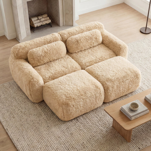 2-4 Seat Soft  Fluffy Plush Boneless Sofa – Modular Sectional with Throw Pillows, 32D High-Density Sponge, No Assembly, Anti-Slip Buckle Connection