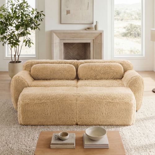 2-4 Seat Soft  Fluffy Plush Boneless Sofa – Modular Sectional with Throw Pillows, 32D High-Density Sponge, No Assembly, Anti-Slip Buckle Connection