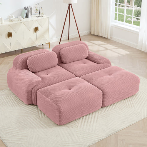 modular sofa no assembly breathable corduroy fabric 32D high-resilience sponge extra-wide curved armrests pet-friendly