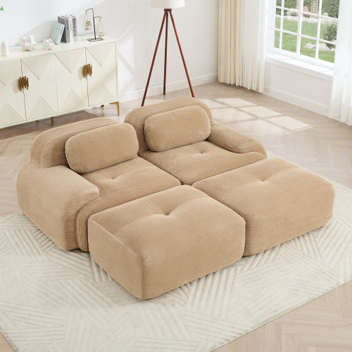 modular sofa no assembly breathable corduroy fabric 32D high-resilience sponge extra-wide curved armrests pet-friendly