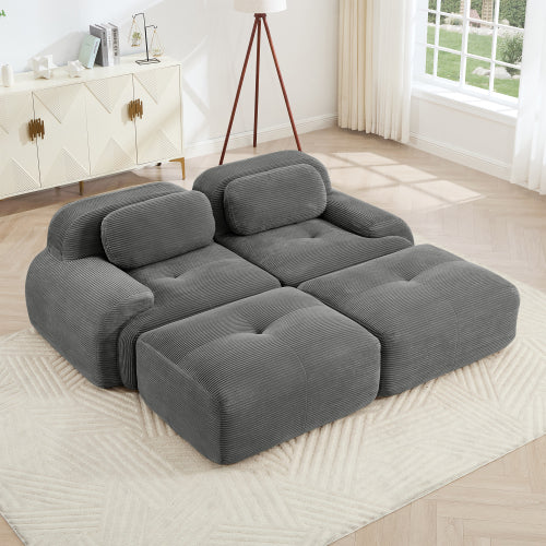modular sofa no assembly breathable corduroy fabric 32D high-resilience sponge extra-wide curved armrests pet-friendly