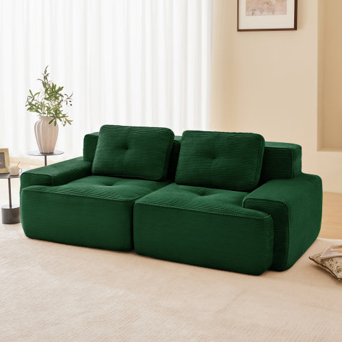Modular Sectional Sofa for Living Room, Corduroy Fabric Deep Seat and Movable Ottoman, Pearl-like piping, Tufted Design, No Assembly