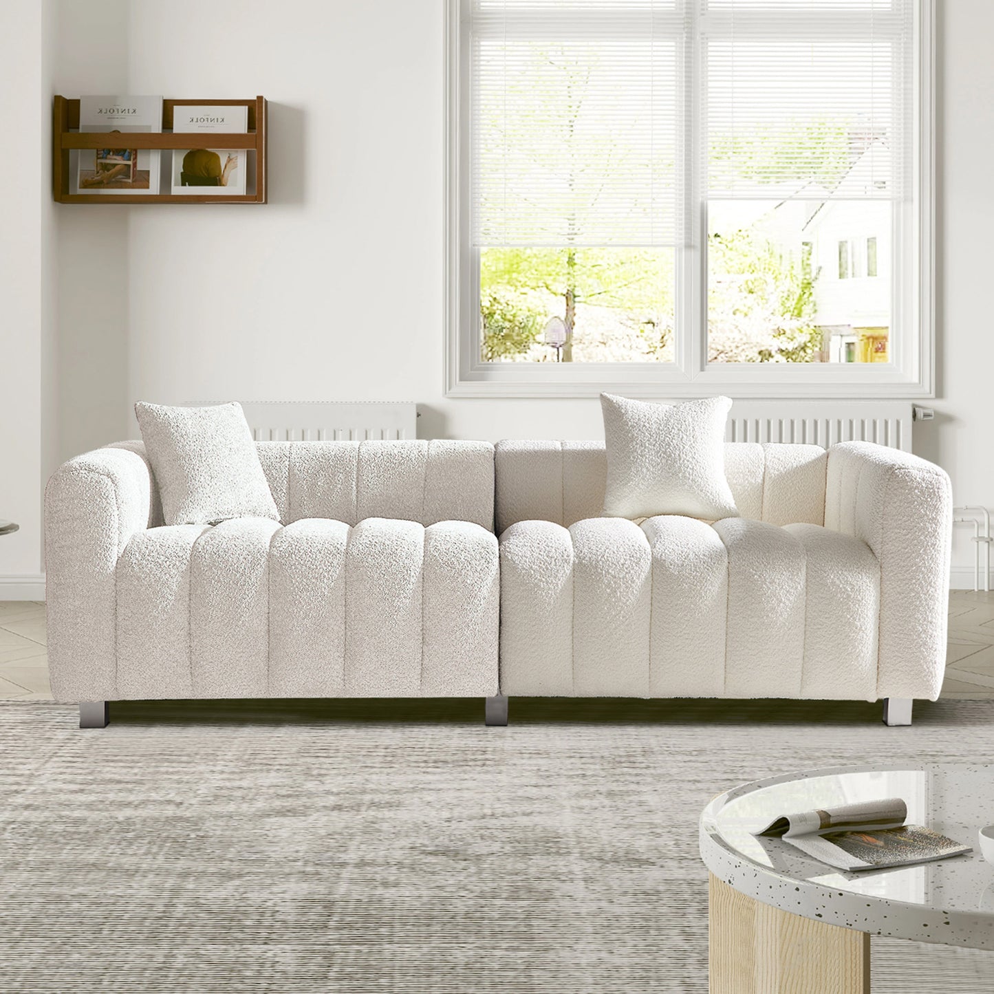 Premium Velvet Sofa 3-Seater Loveseat | Modern Bubble Upholstered Couch with Metal Base Legs + 2 Pillows – Modular Piano Design