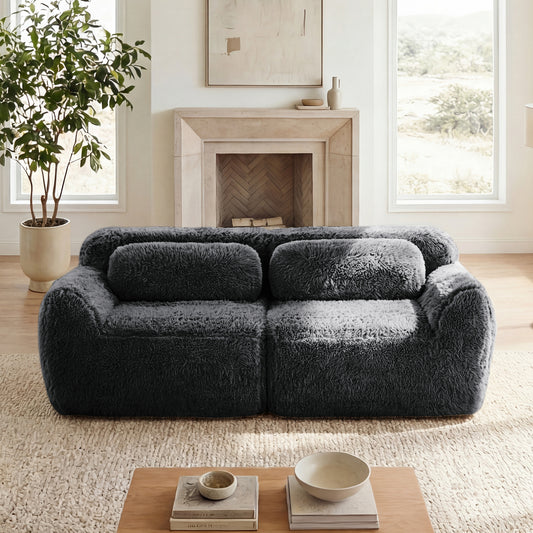 2-4 Seat Soft  Fluffy Plush Boneless Sofa – Modular Sectional with Throw Pillows, 32D High-Density Sponge, No Assembly, Anti-Slip Buckle Connection