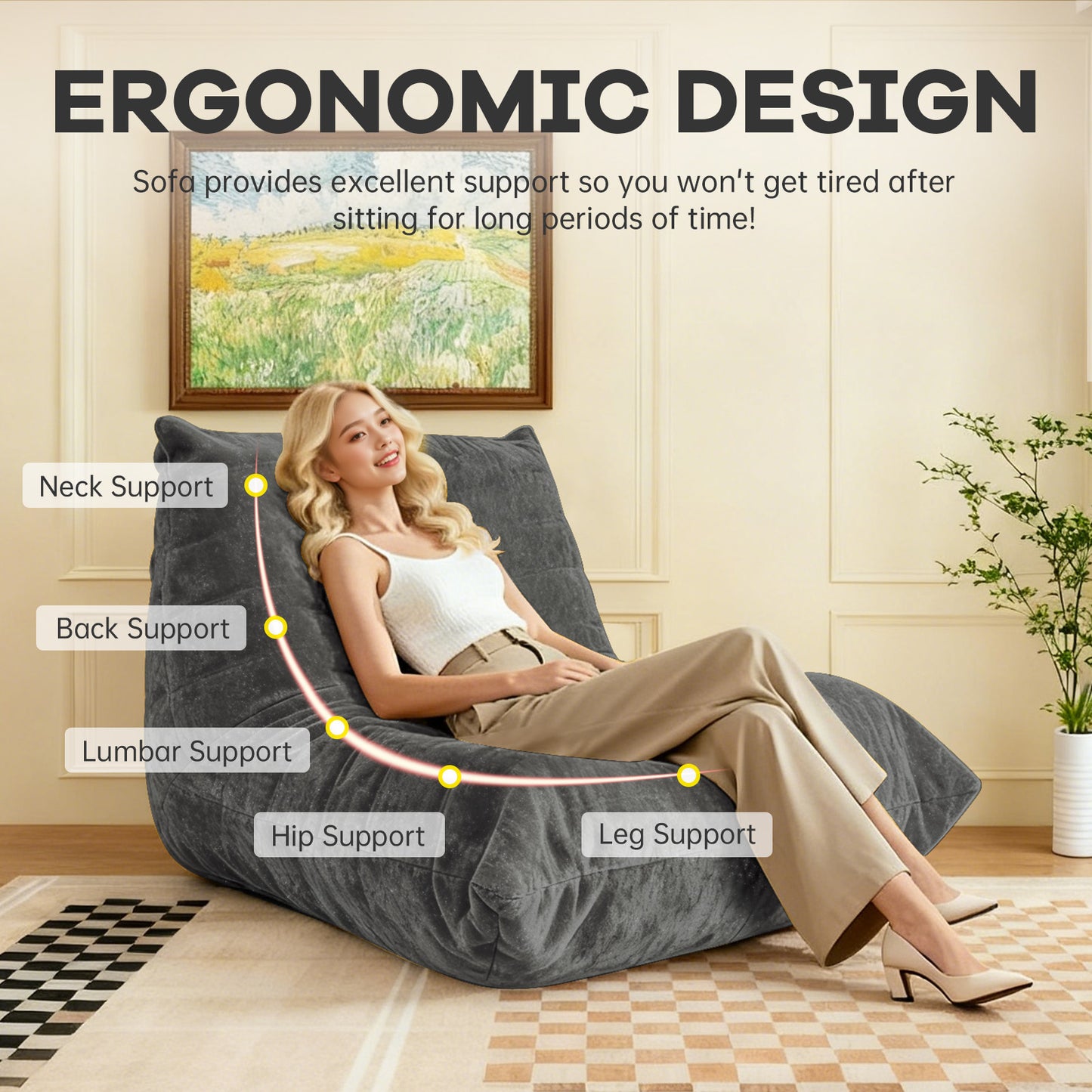 Ergonomic Bean Bag Chair with 5-Way Body Support  Togo Sofa