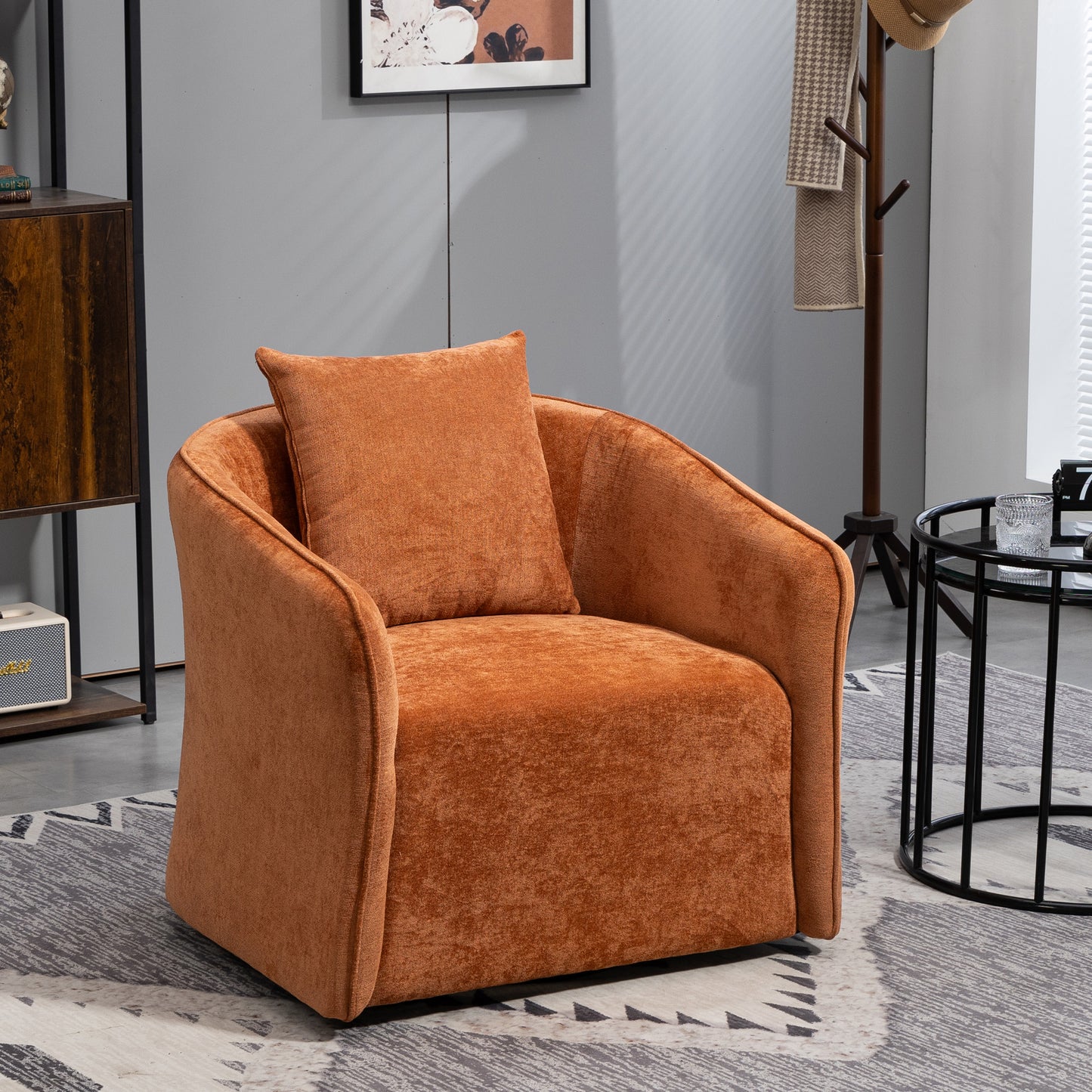 Mid Century Modern Swivel Accent Chair: Wood Frame, Upholstered with Waist Cushion for Living & Bedroom 2 Colors