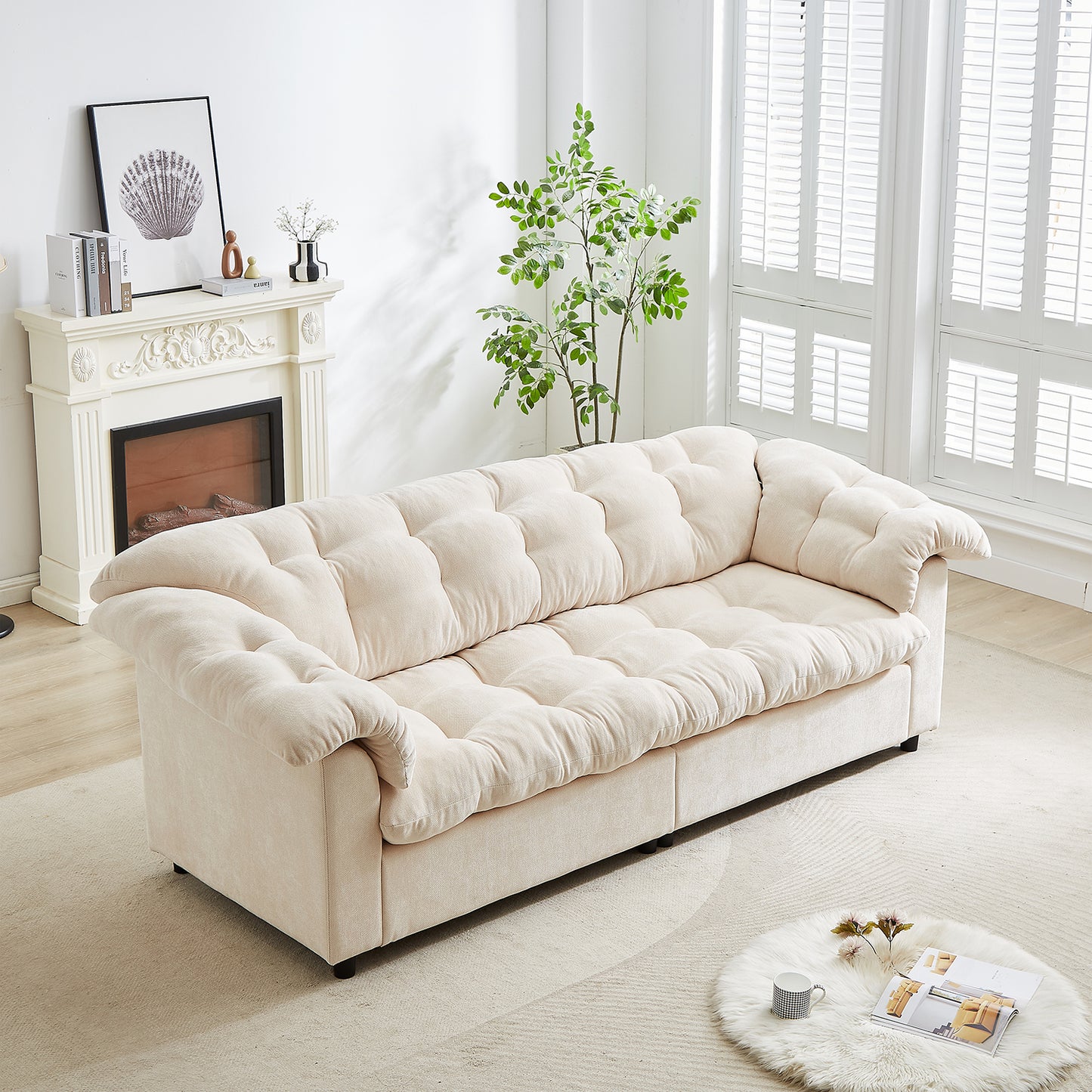 Chenille Modern Comfort Deep Seat Sofa, Upholstered Fluffy Cloud Sofa