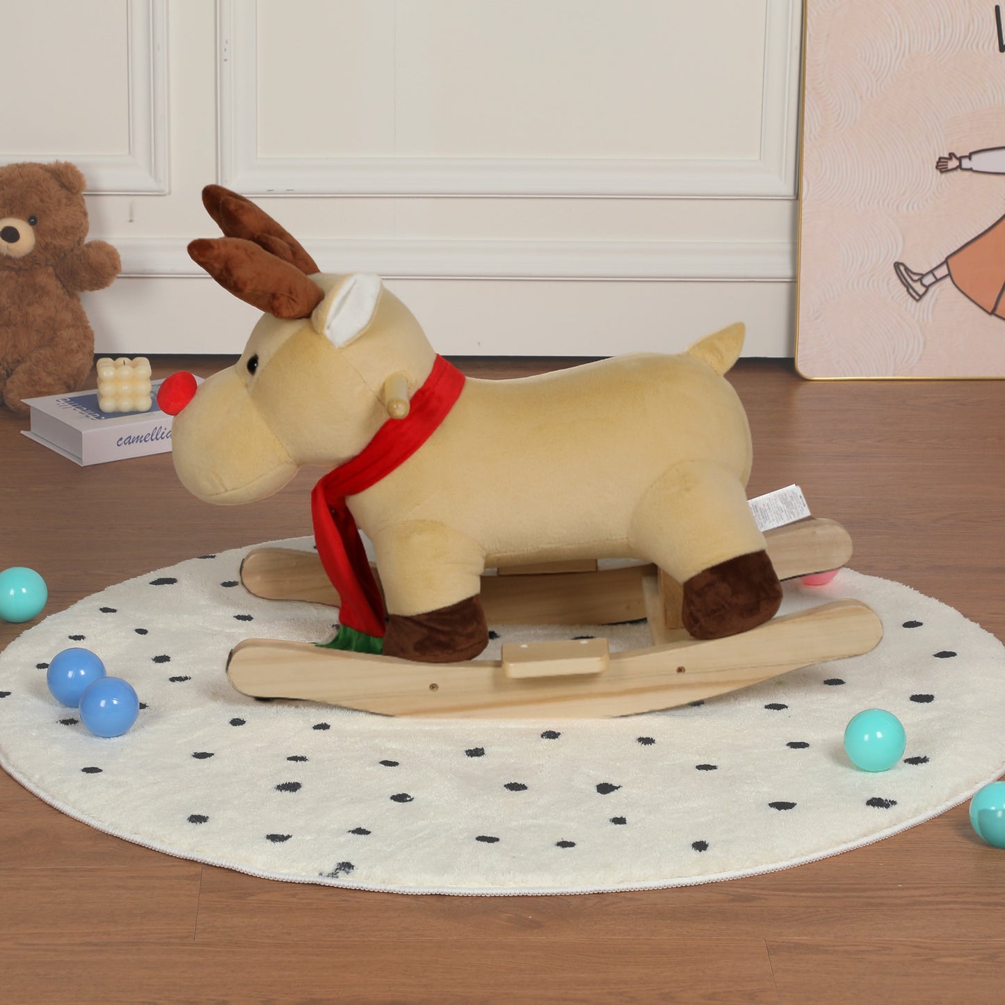 Moose Rocking Toy with Hand Puppets and Safety Belt for Children 1-3 Years