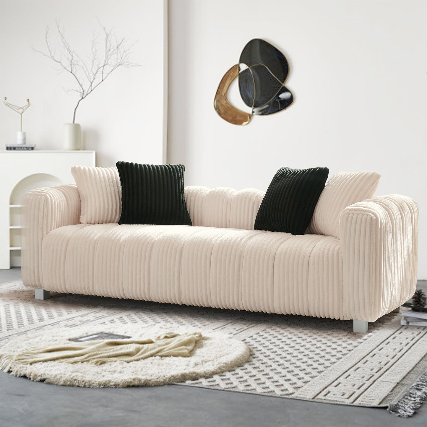 82-inch premium corduroy two-seater sofa with metal legs and cushions