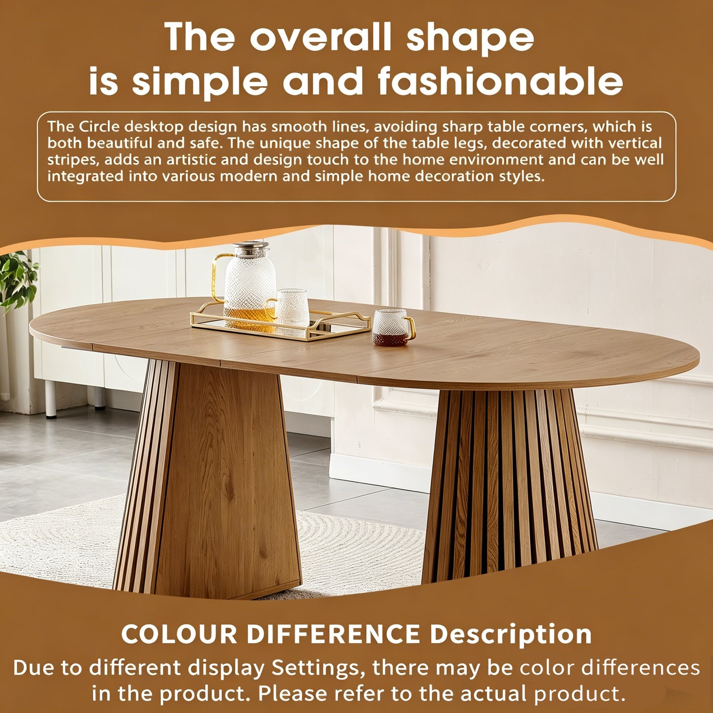 Wooden Dining Table | Flexible And Extendable with Slatted Table Legs – Oval Expandable Table for 4- 6, MDF+Wood