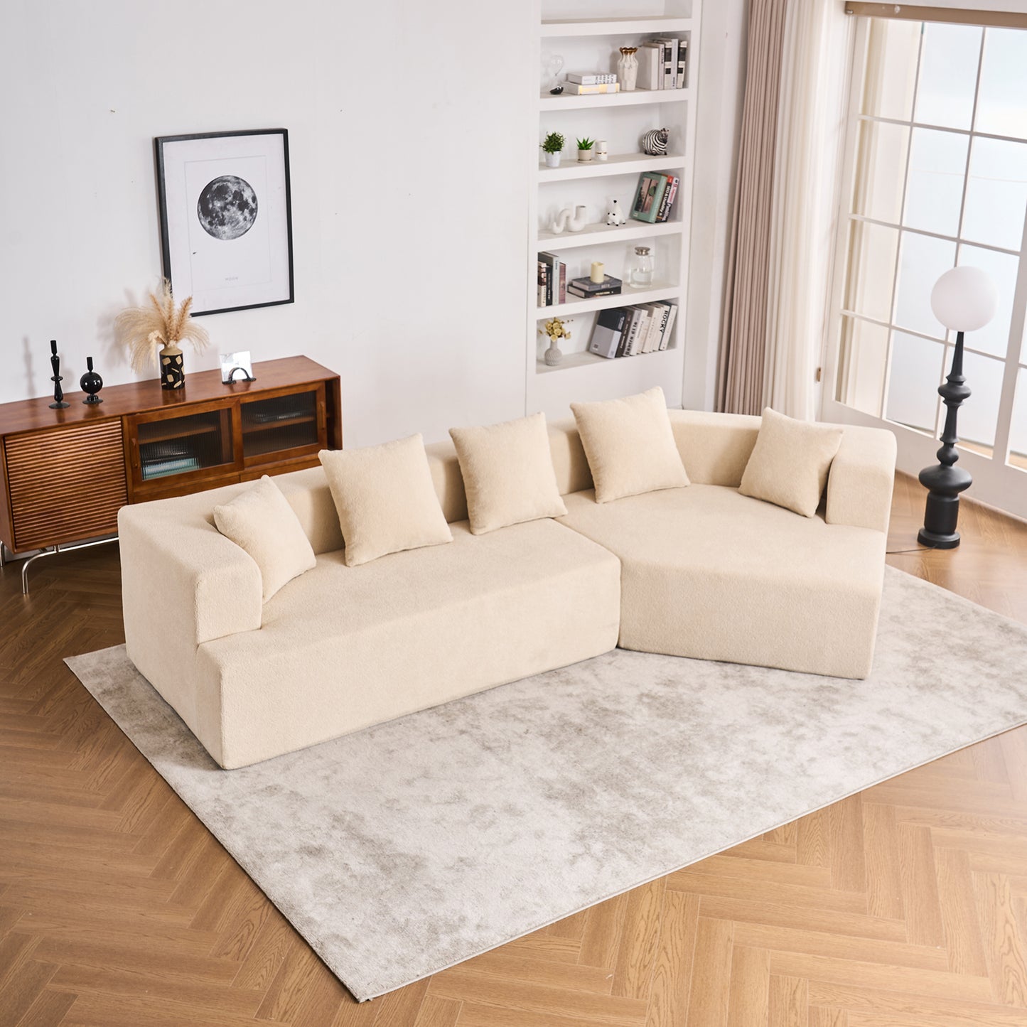 Deep Seat Modern Sofa with Chenille Fabric 129" Memory Foam Couch, No Installation