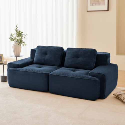 Modular Sectional Sofa for Living Room, Corduroy Fabric Deep Seat and Movable Ottoman, Pearl-like piping, Tufted Design, No Assembly