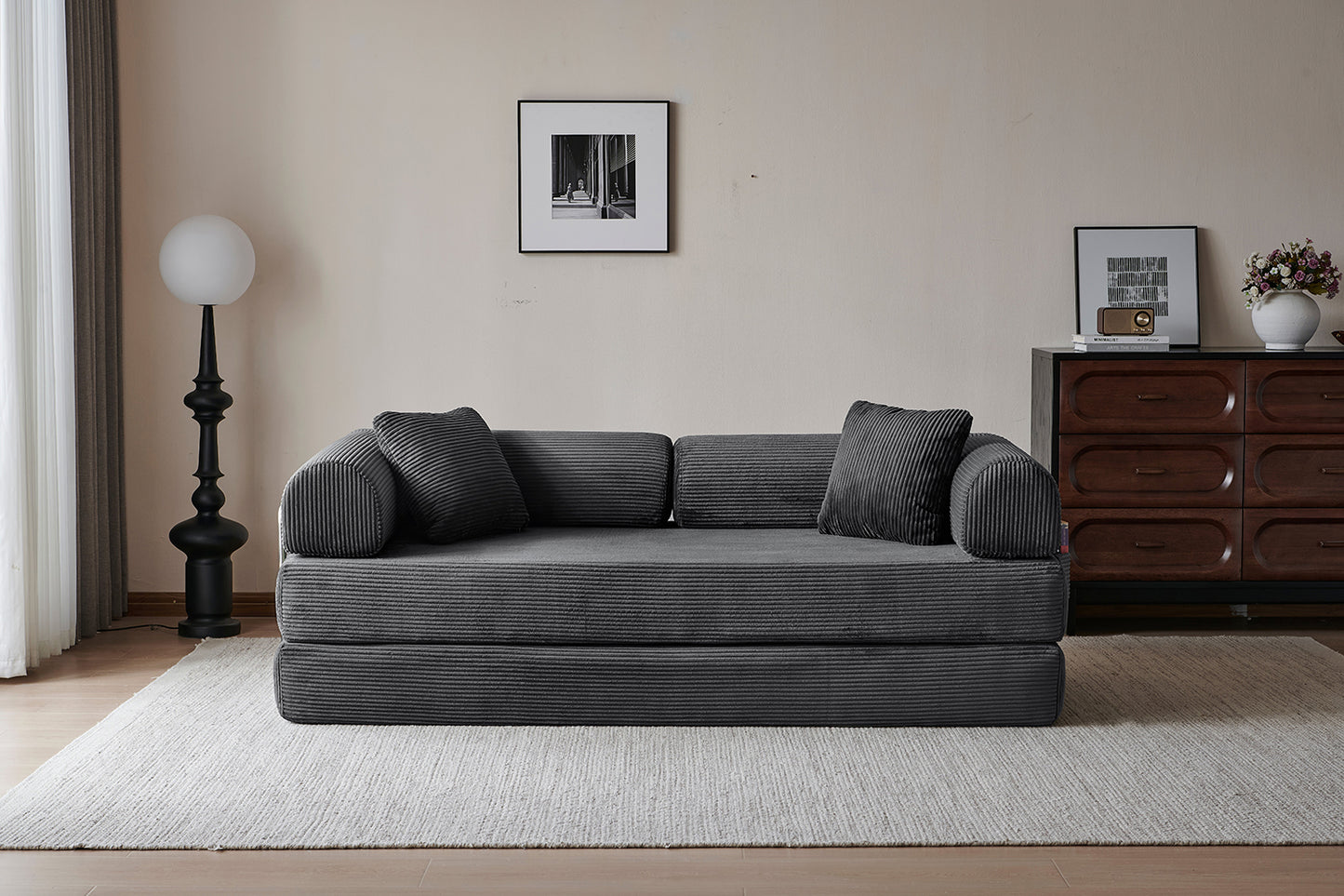 Convertible Floor Sofa Bed – Pillow Back Support, Armrest Loveseat, Boneless Couch Sleeper