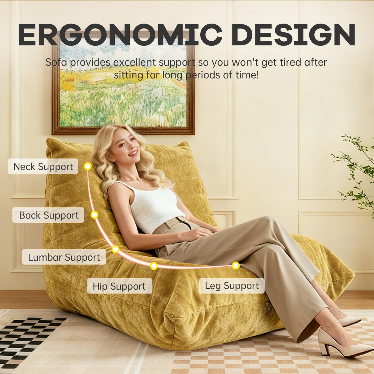 Ergonomic Bean Bag Chair with 5-Way Body Support  Togo Sofa