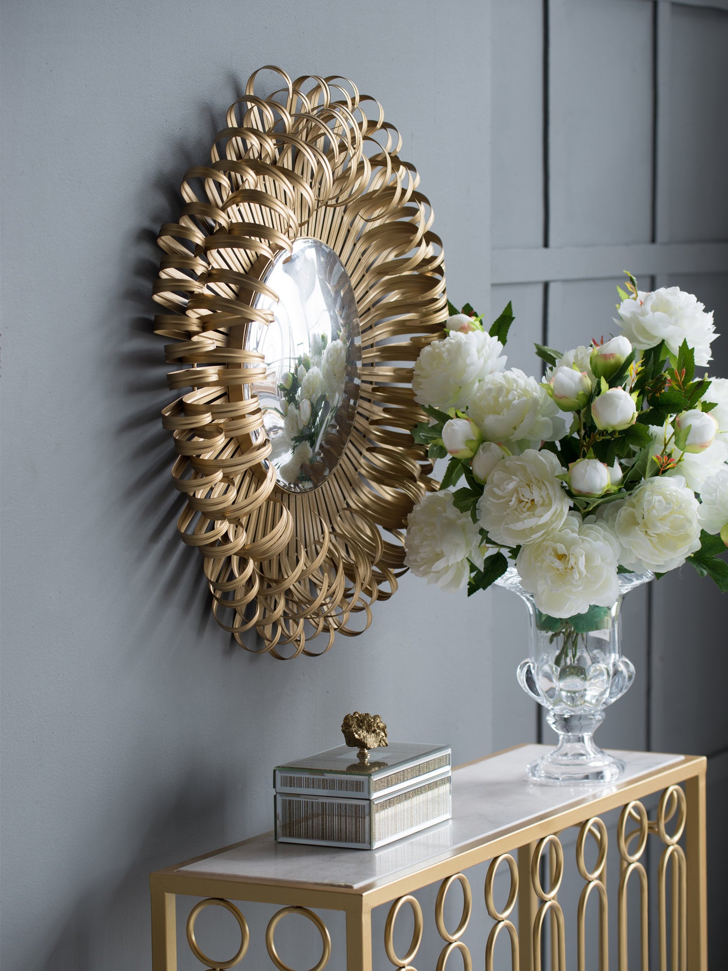 Decorative 27" Sunburst Golden Wall Mirror for Entryway