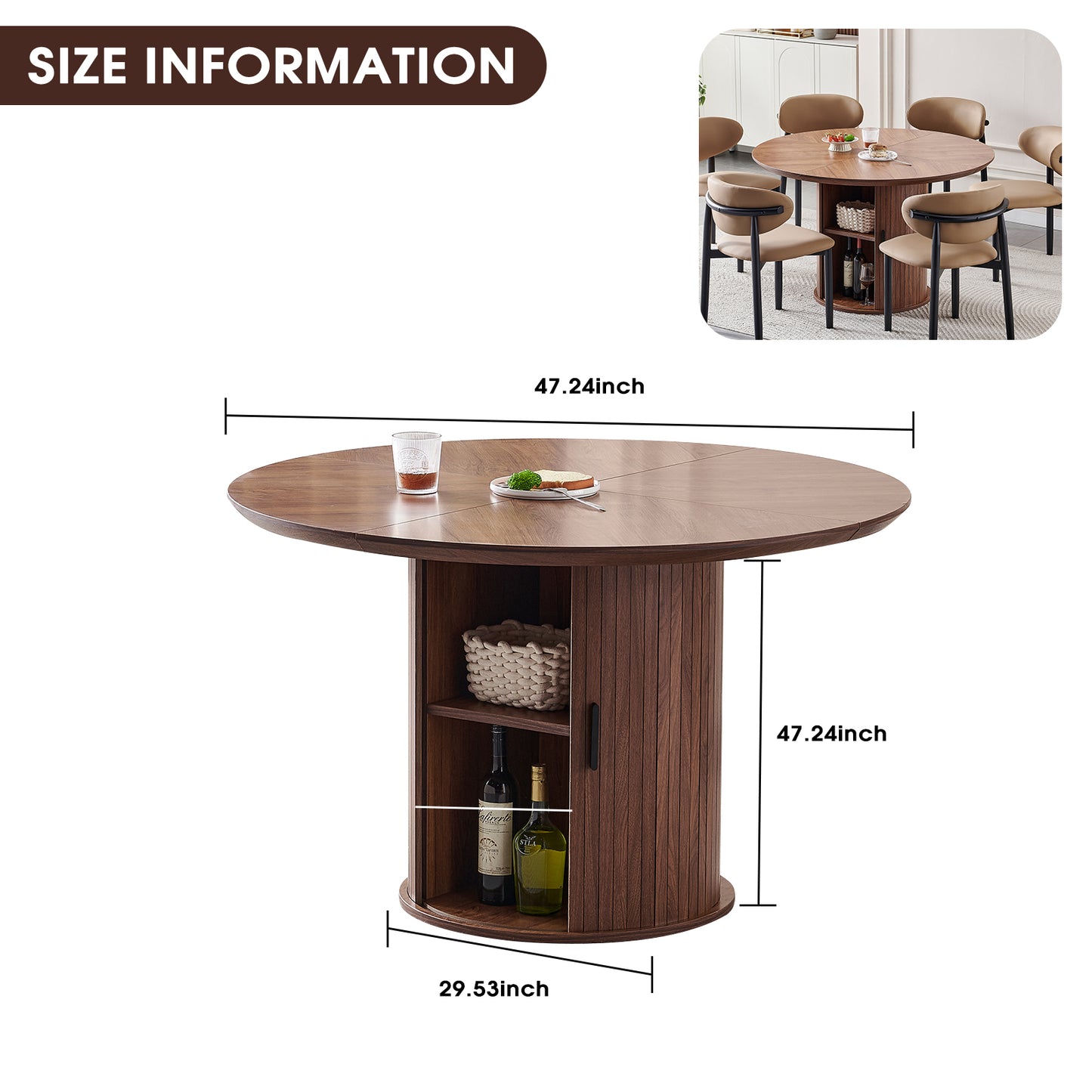 Round Dining Table with Two Layers of Storage Shelves