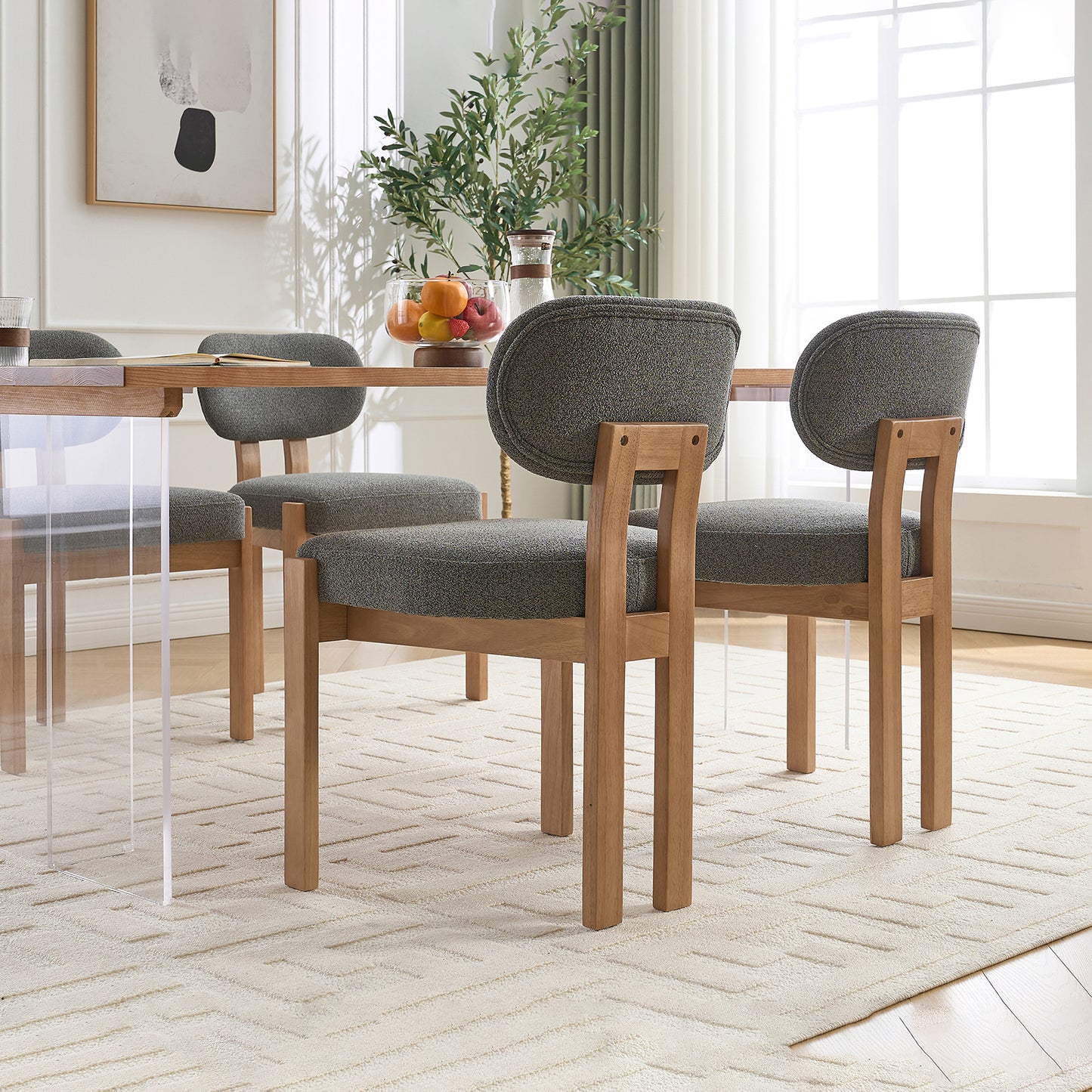Set of 2 Wooden Dining Chairs: Modern Fabric Upholstered for Kitchen & Dining Room
