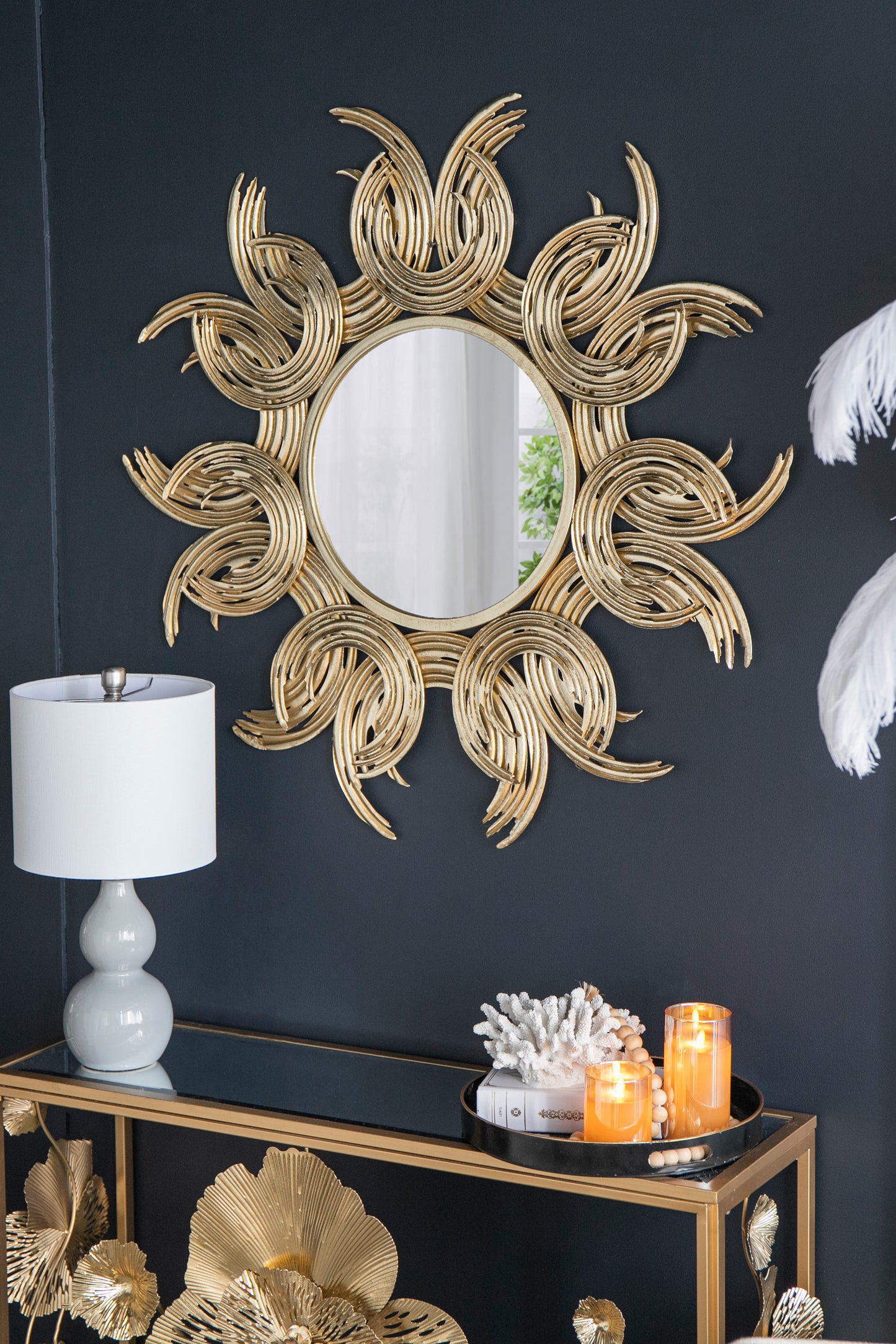 Boho 38" Gold Metal Decorative Mirror - Wall Art for Living Room, Bath & Entryway