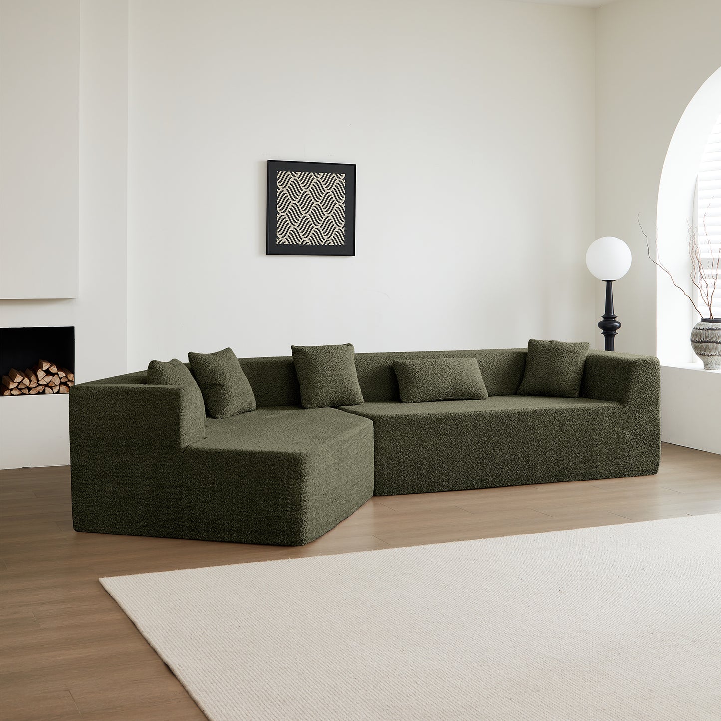 127.5'' Modern Minimalist Sectional Cloud Couch: Deep Seat, No - Assembly Needed
