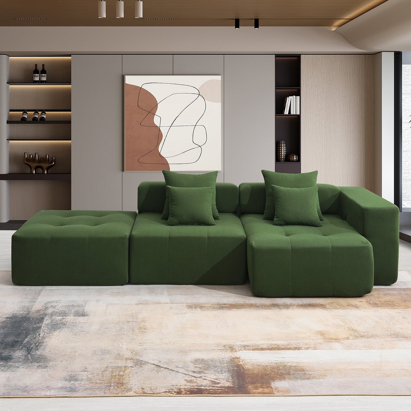 L Shaped Modular Sectional Sofa,Wide and Deep Seat No Assembly Required,3 Colors