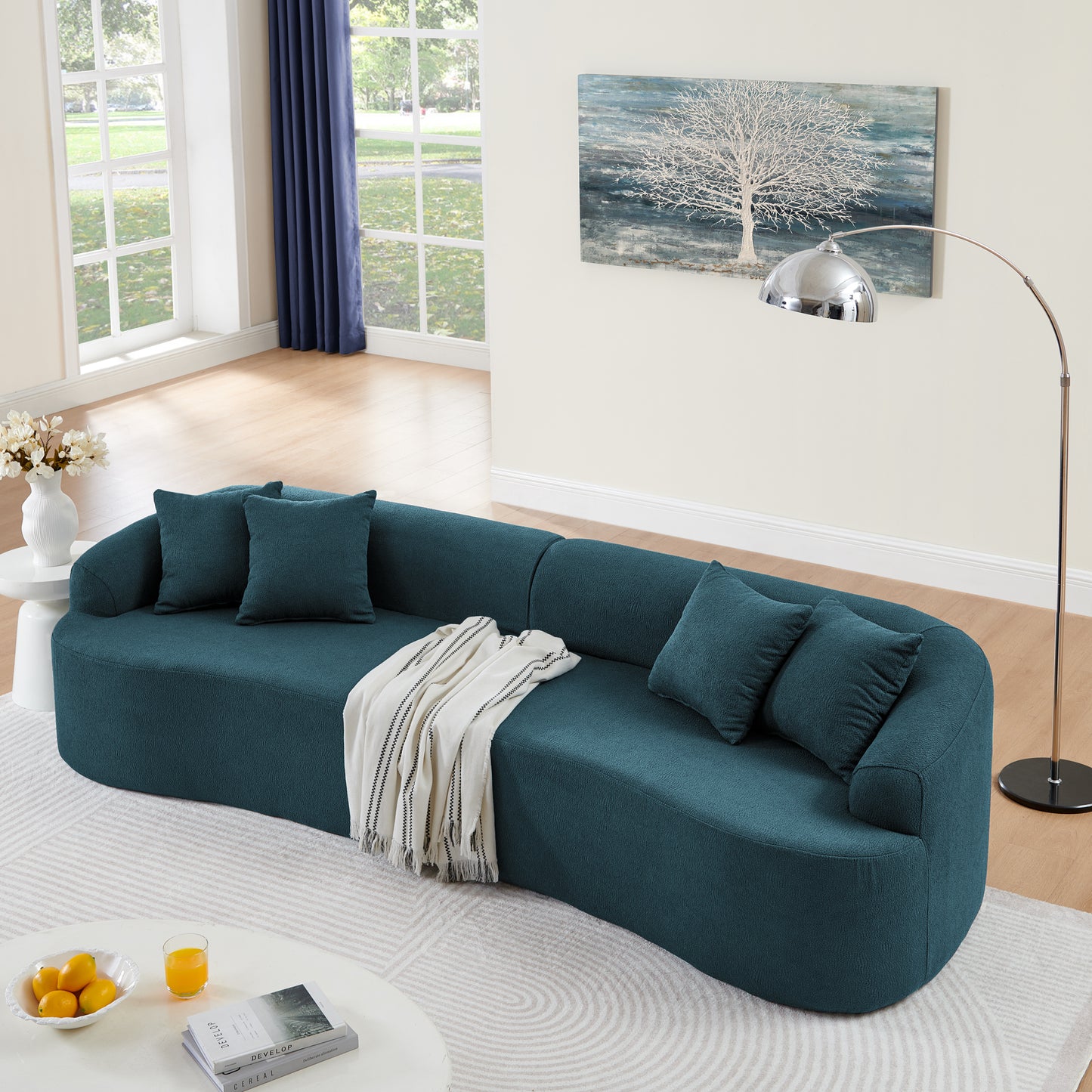 Curved Modular Sectional Sofa in Lamb's Wool Fabric, Modern Minimalist Style, Compressed (No Assembly Required)