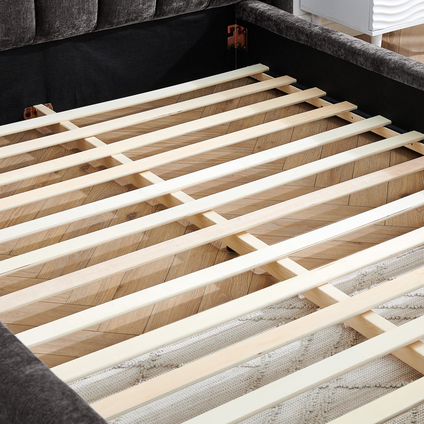 Queen Size Upholstered Bed Frame: Thick Chenille Fabric, Headboard & Solid Frame 3 Color