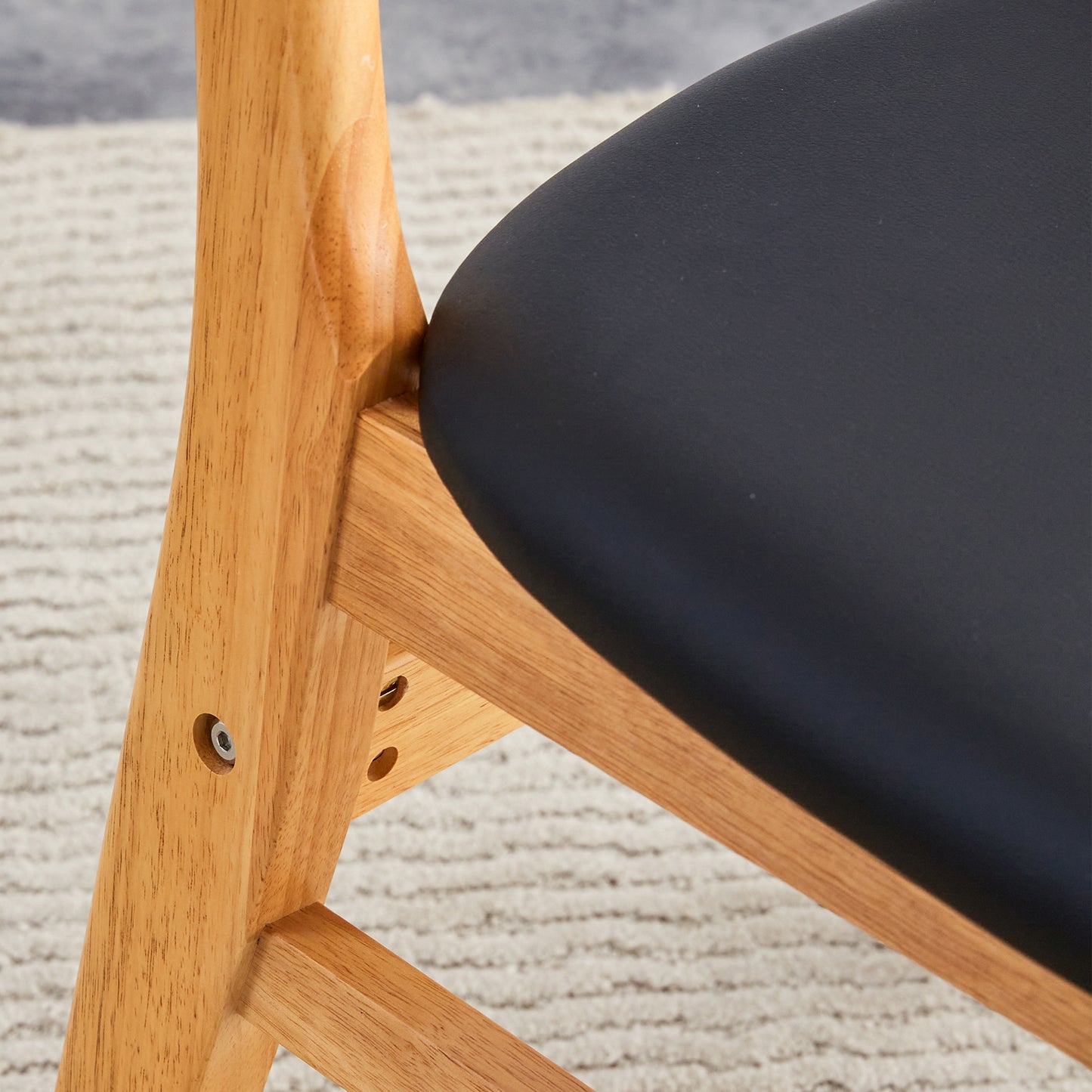 Ergonomic Solid Wood Chair: Small Curved Back, PU - Cushioned Comfort