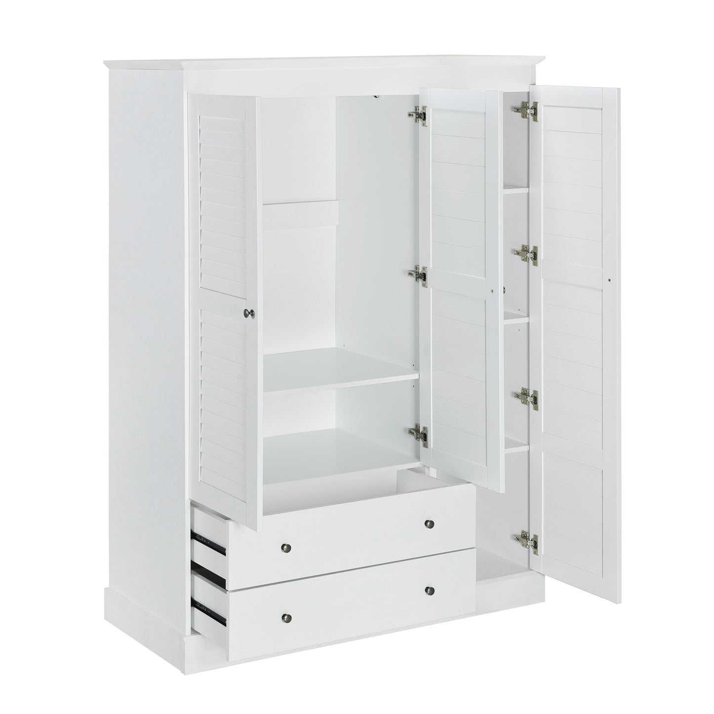 3 - Shutter Door Armoire Closet: White, 2 Drawers for Organized Living
