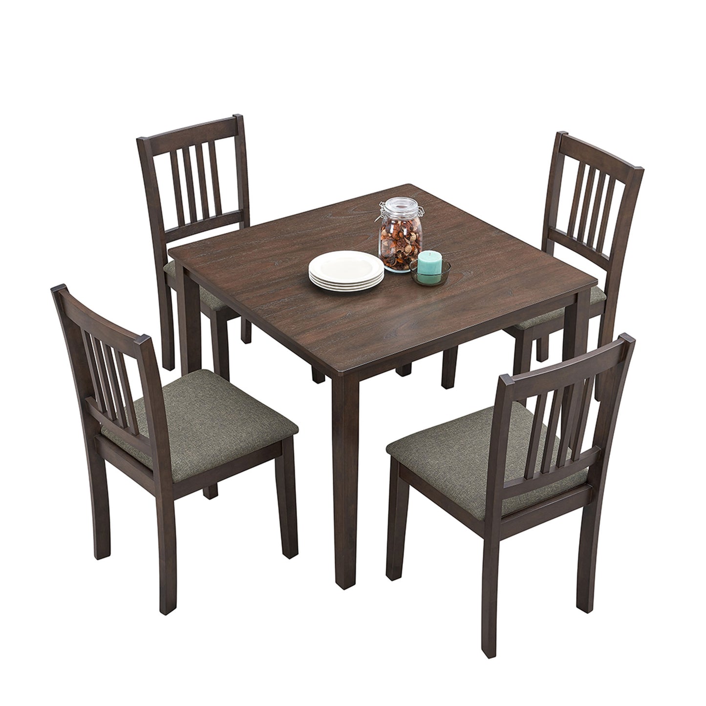 Square Wooden Kitchen Table Set: Mid - Century Design, Upholstered Dining Chairs