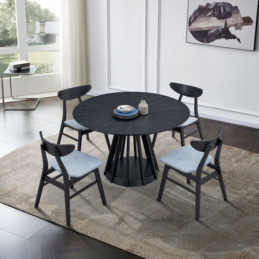 Wooden Round Dining Table Set - 1 Table + 4 Chairs, Sturdy Legs