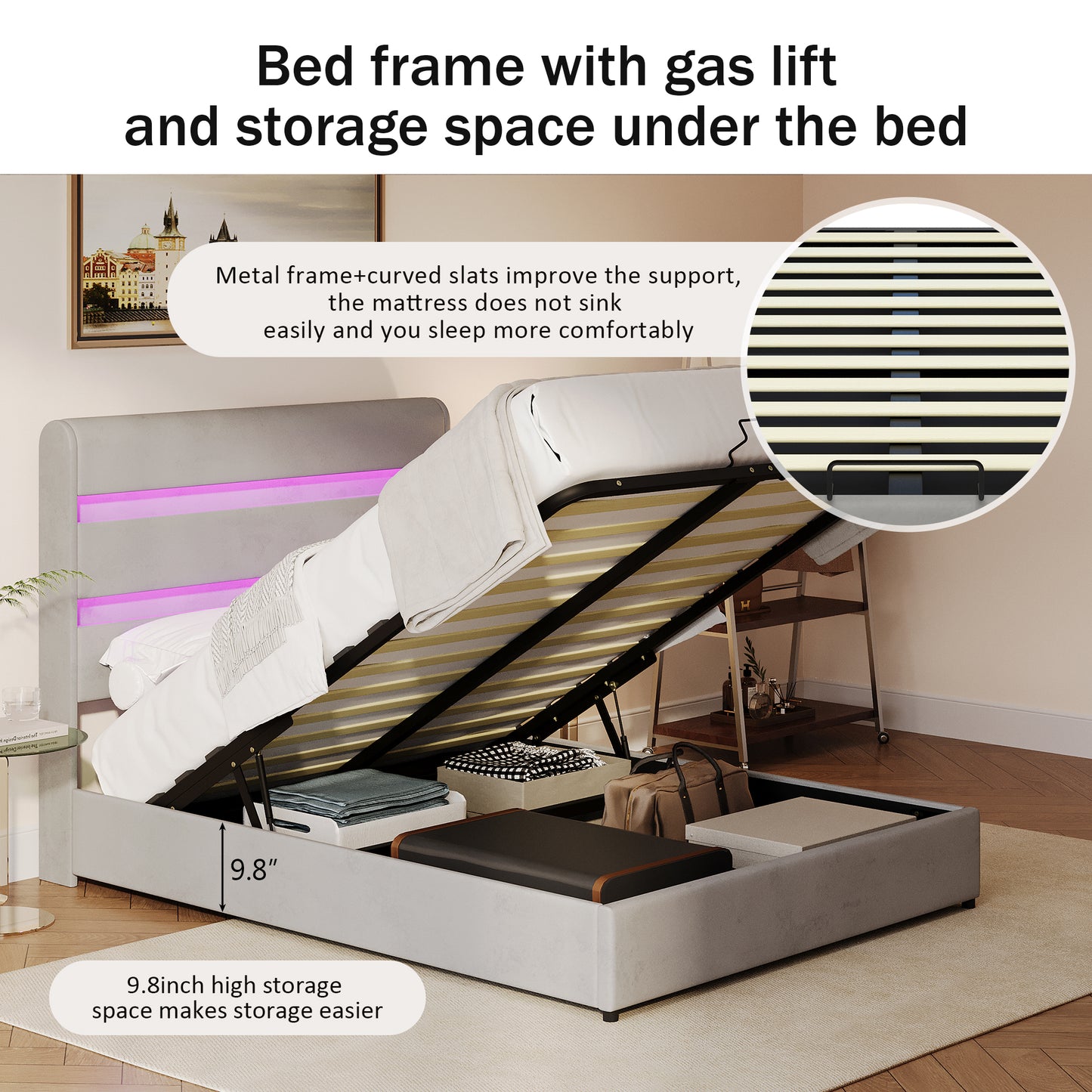 Upholstered Platform Hydraulic Storage Bed