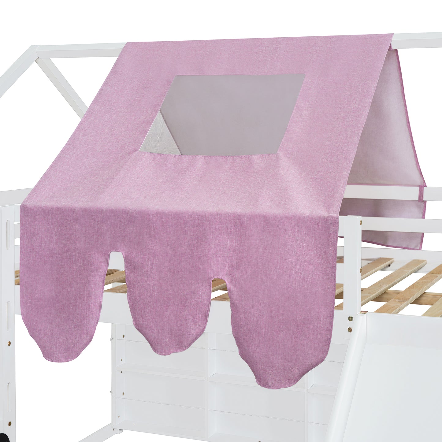 Wooden Loft Bed with House - Shaped Frame and Tent: Ideal for Kids' Rooms