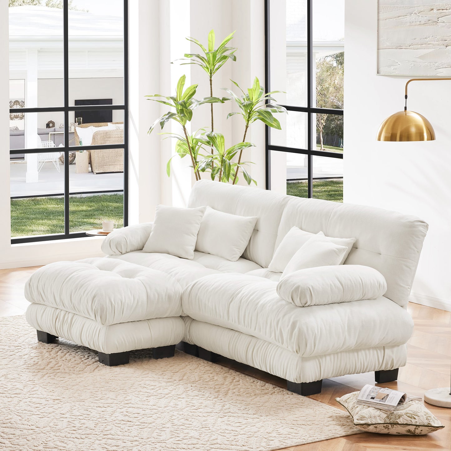 Chenille Cloud Couch: 2 - 4 Seater L - Shape Sofa for Living Room with Pillows