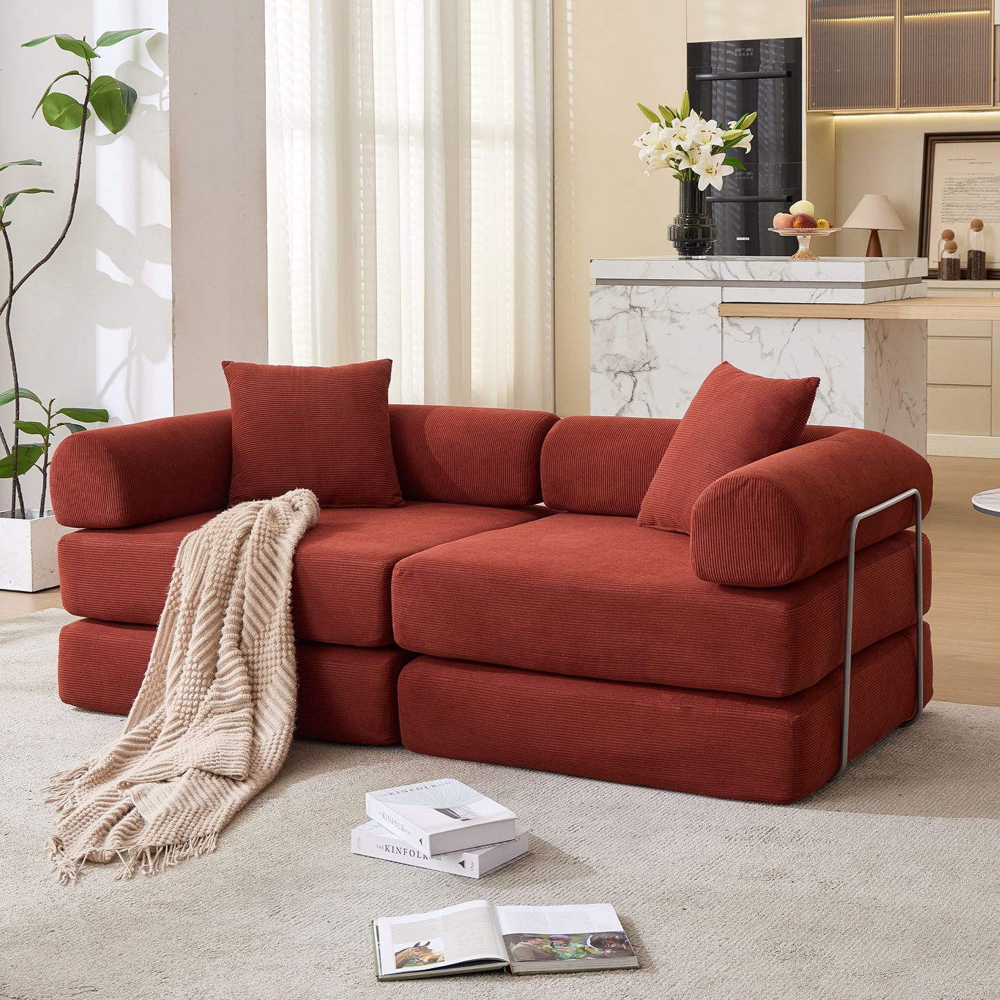 Modular Couch Sofa Bed for Apartment | Convertible Sofa Bed, Fixed-Shape Frame & Removable Armrests – No Assembly, Folding Mattress Couch for Small Spaces