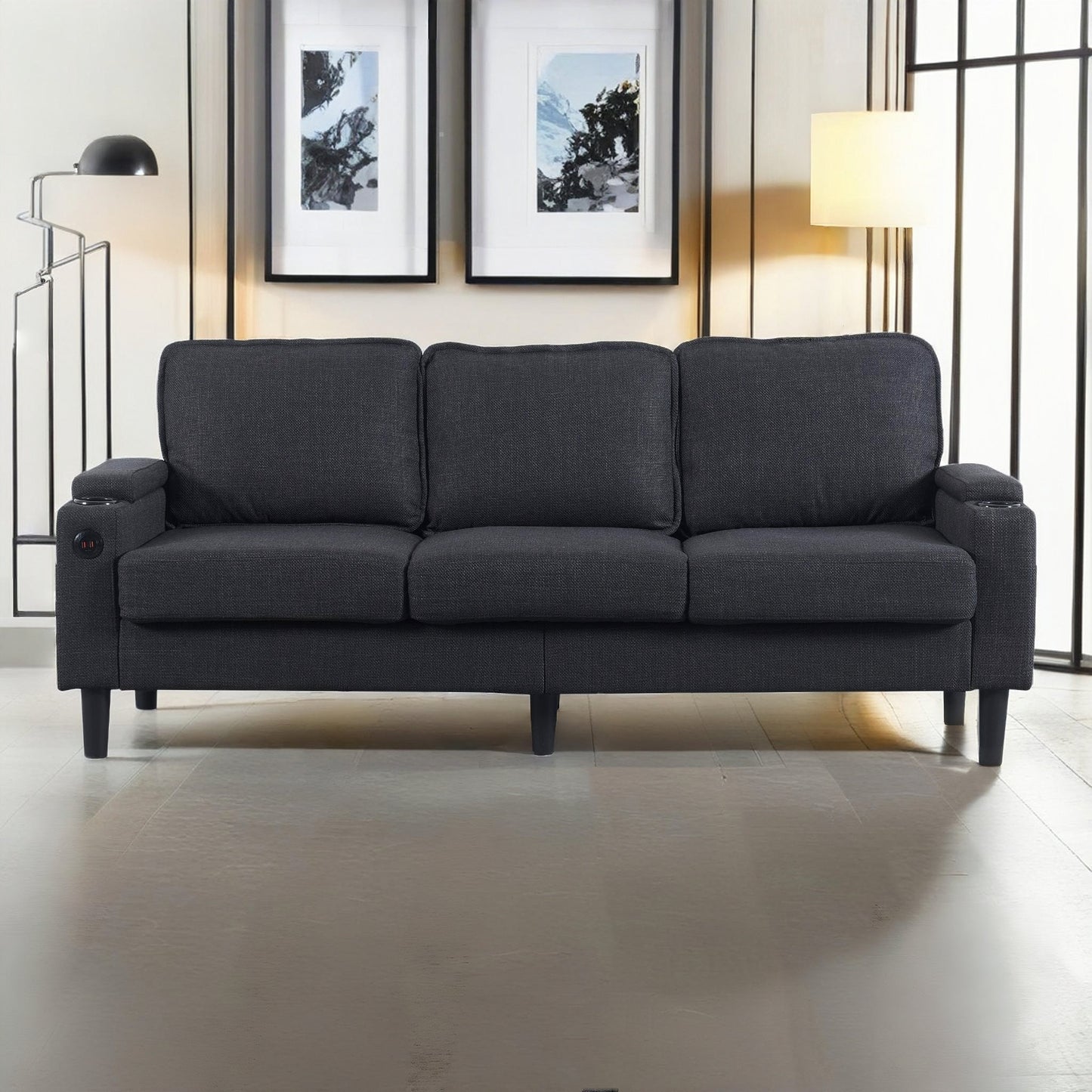 Upholstered sectional Couch, L Shaped knock down 3-seat combo sofa with storage ottoman