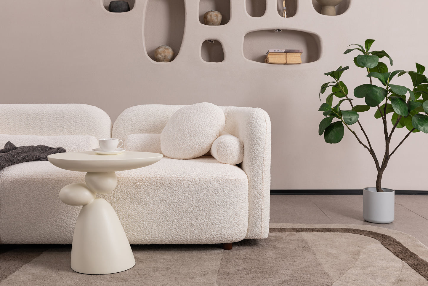 3 - Seater Luxury Modern Cloud Couch: White Boucle for Living Room, Apartment & Office