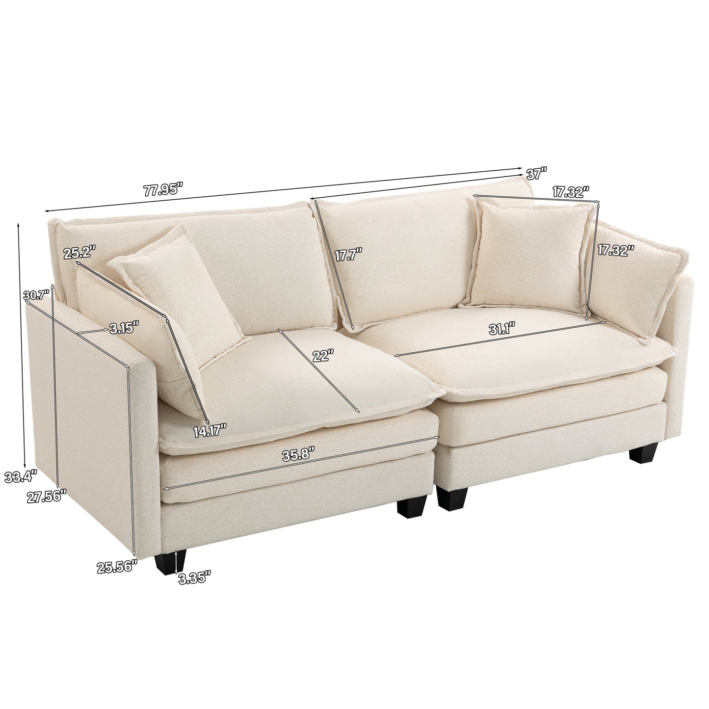 Modern Modular Chenille Sectional Sofa – 2-Seat / 3-Seat+Ottoman / 4-Seat+2Ottoman