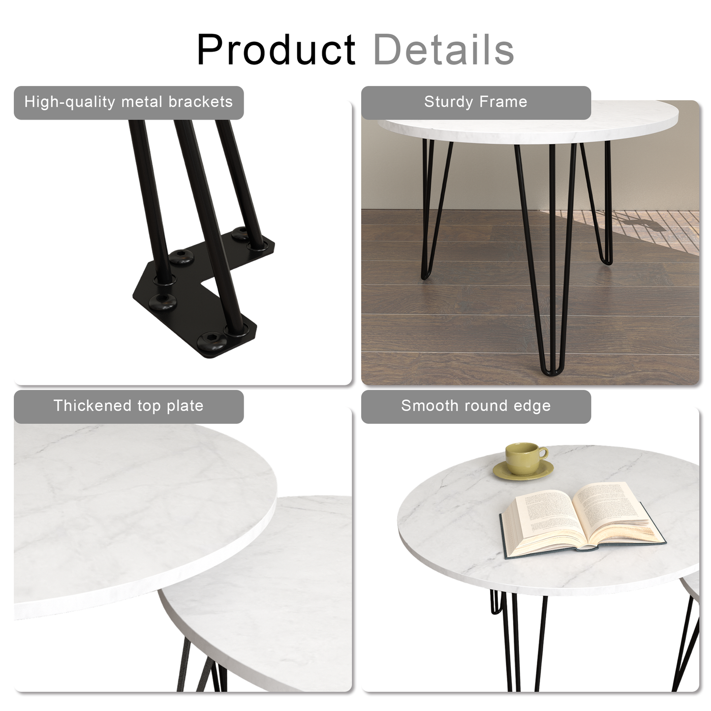 2 - Piece 27.56'' Round Nesting Coffee Table Set: Wooden Top, Sturdy Metal Base for Living & Bedroom