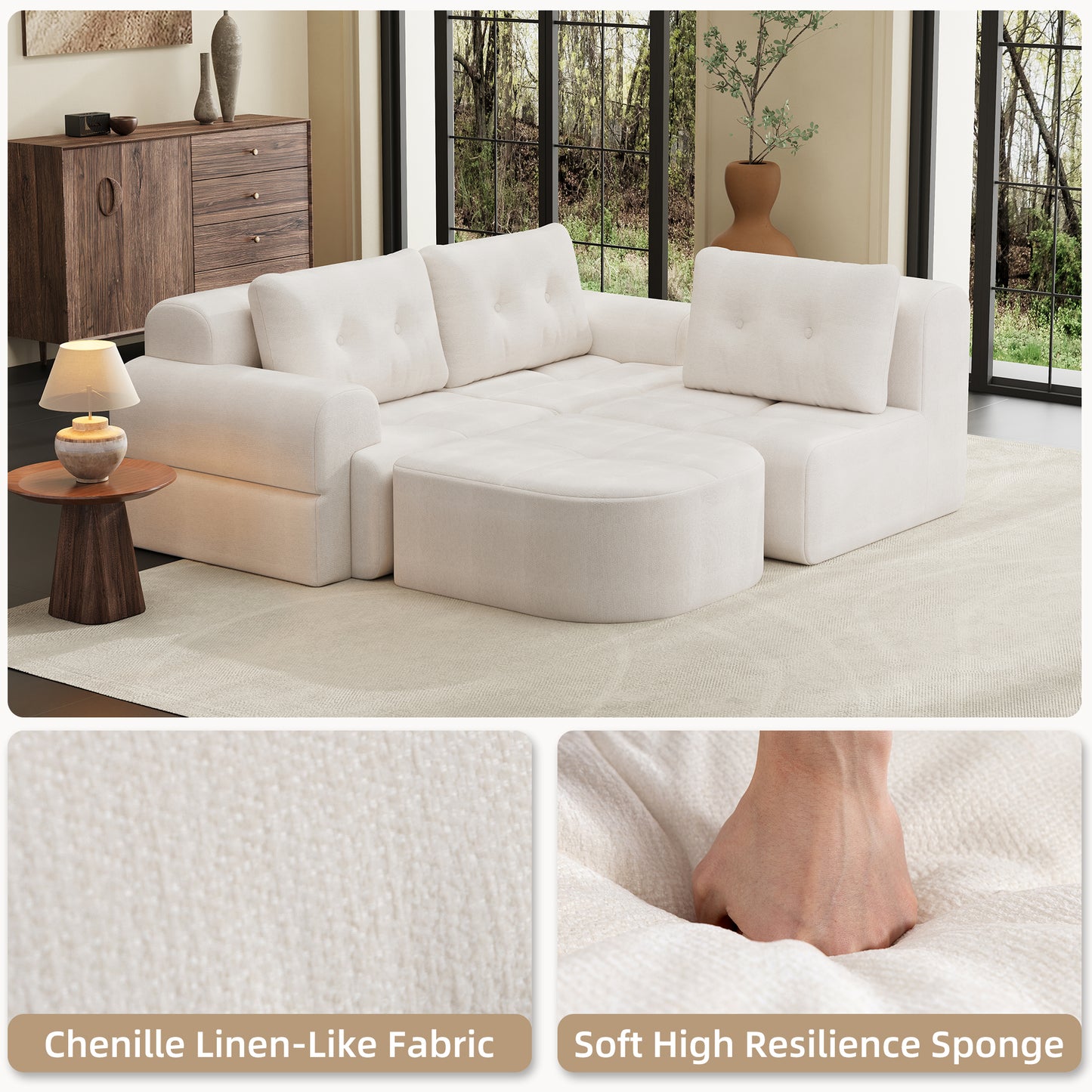Modular Sectional Sofa with Chaise – Full-Foam Comfort, Chenille Fabric, Compression Packaged