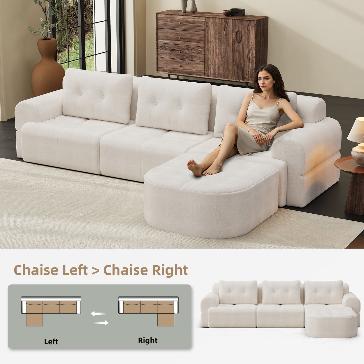 Modular Sectional Sofa with Chaise – Full-Foam Comfort, Chenille Fabric, Compression Packaged