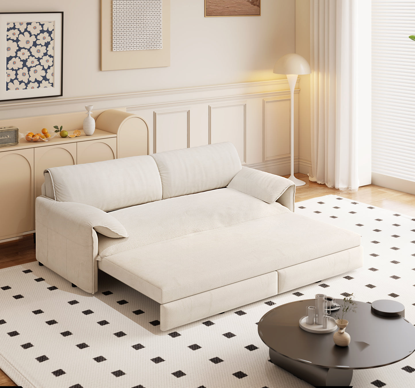 66" Queen Pull - Out Sofa Bed: 3 - in - 1 Convertible with Side Storage for Living