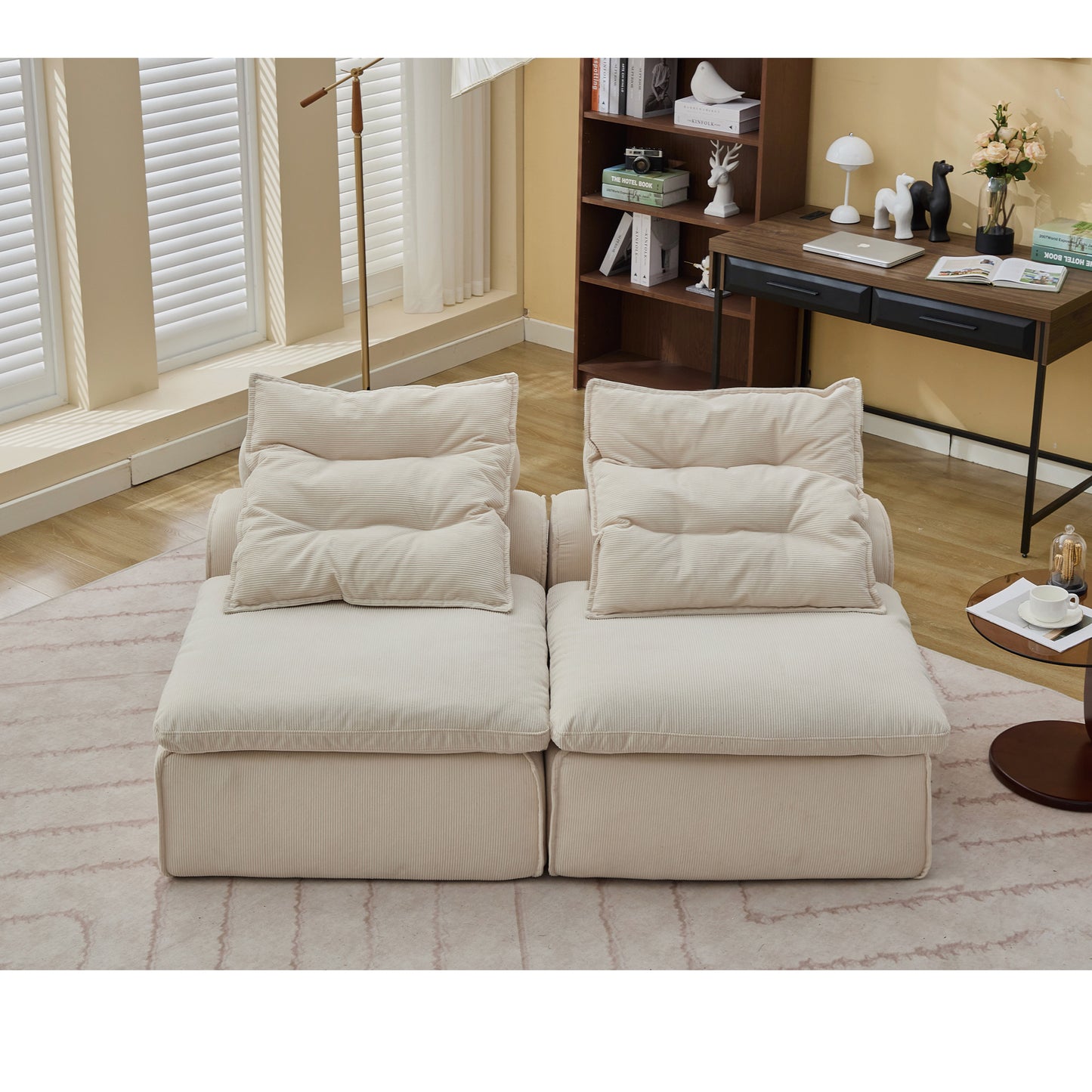 Modular Sofa,No Armrests,At will DIY,Soft Corduroy Fabric,Neck Pillow-Back Lounge Sofa Chair