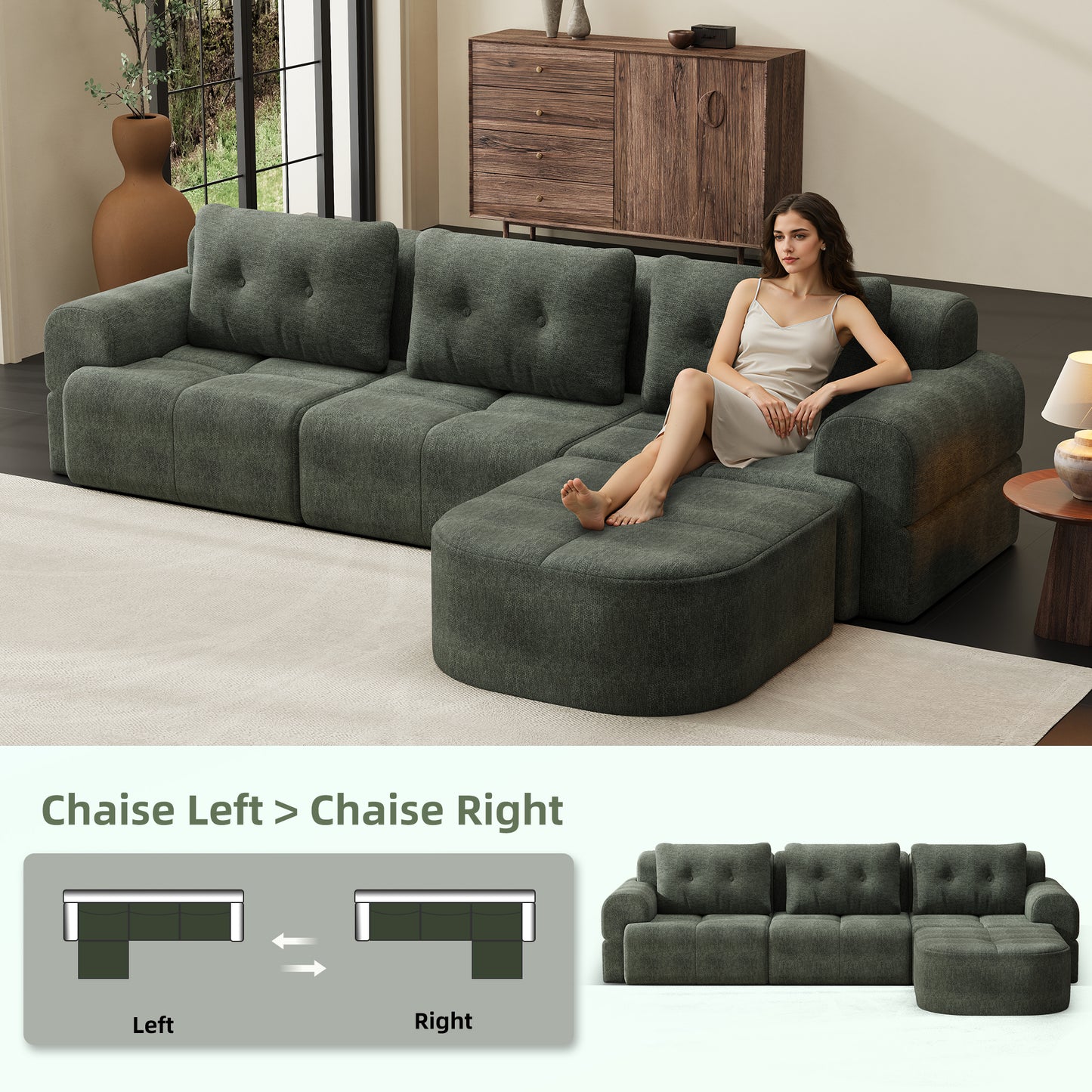 Modular Sectional Sofa with Chaise – Full-Foam Comfort, Chenille Fabric, Compression Packaged
