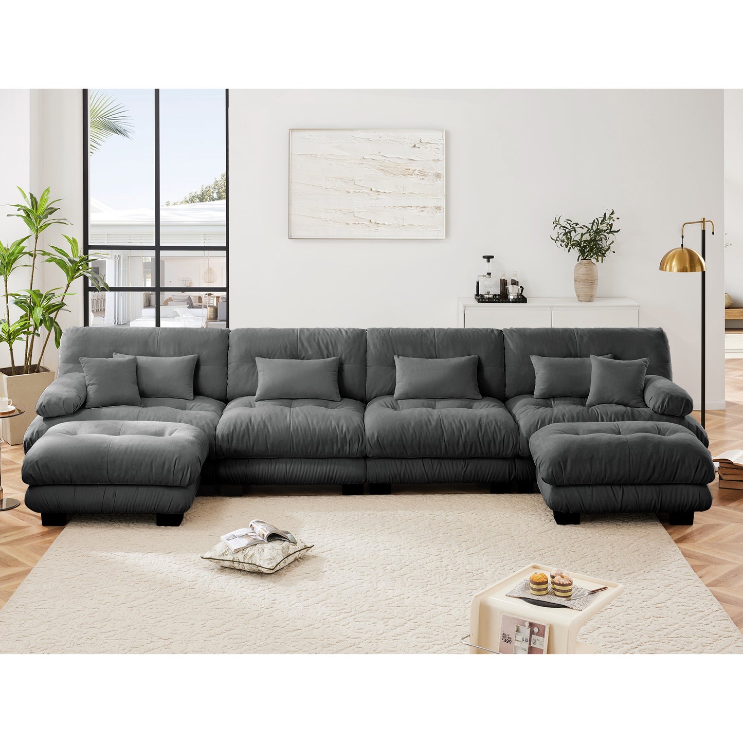 Chenille Cloud Couch: 2 - 4 Seater L - Shape Sofa for Living Room with Pillows