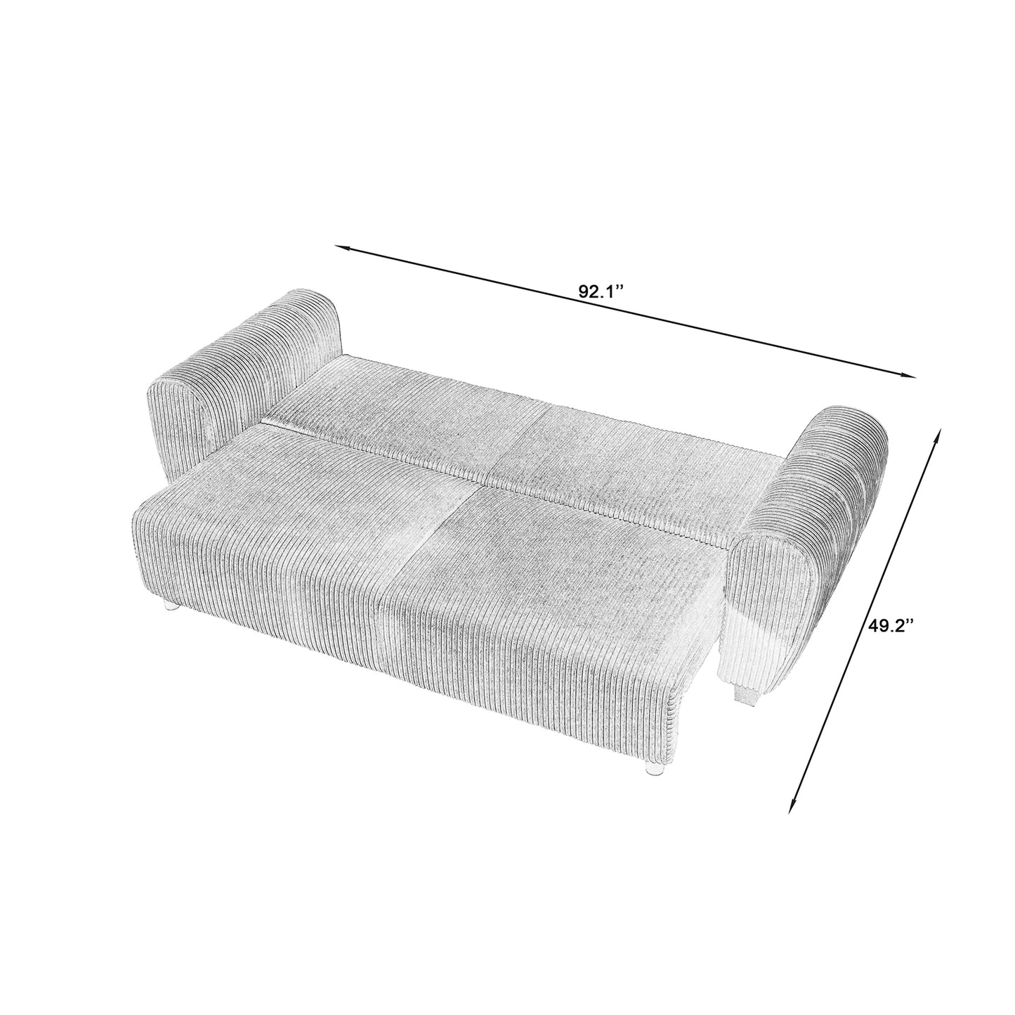 Corduroy Upholstered 3 Seat Sofa Couch,2-in-1 Convertible Sleeper Sofa
