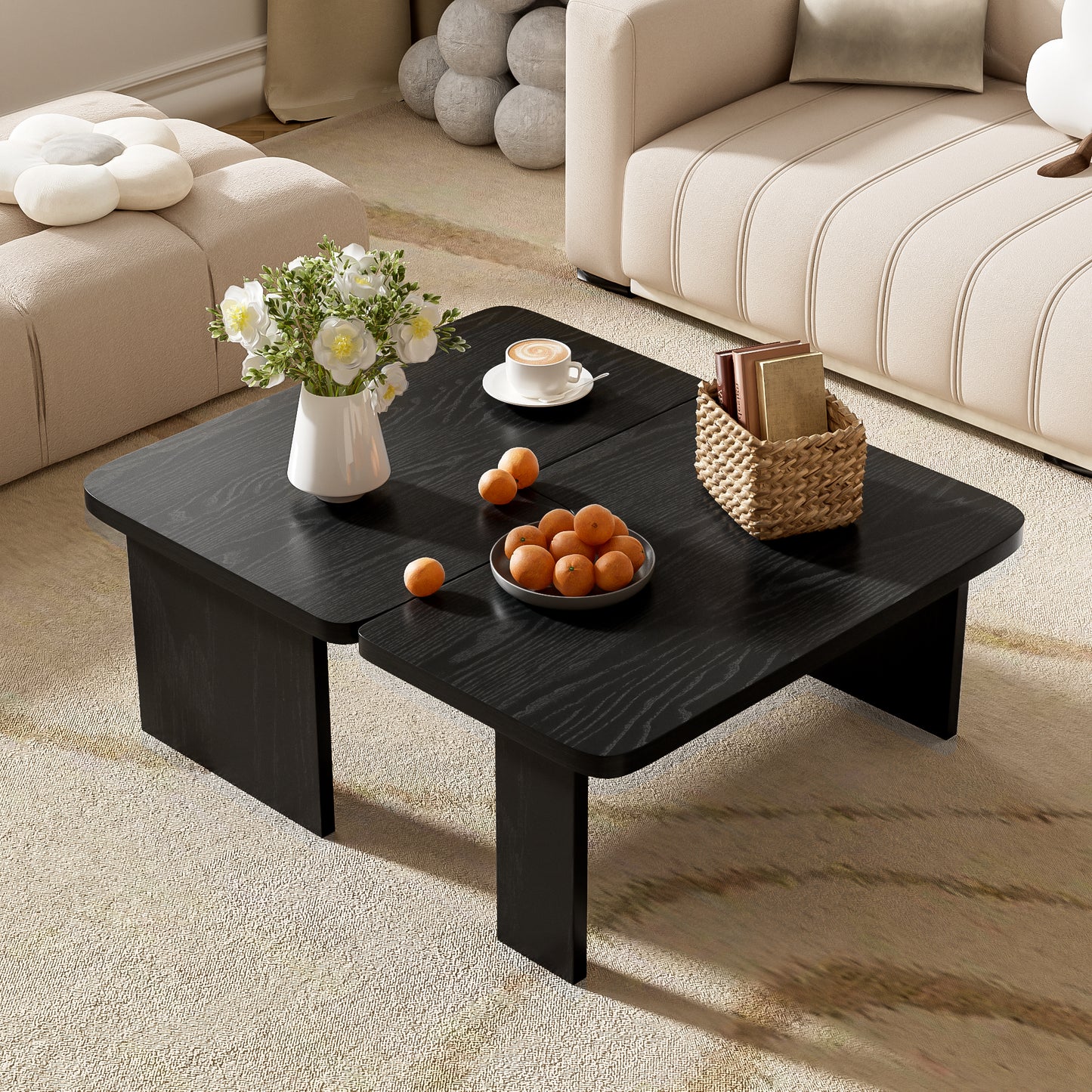 Modern Minimalist Living Room Coffee Table Set: Rectangle Splicing Design