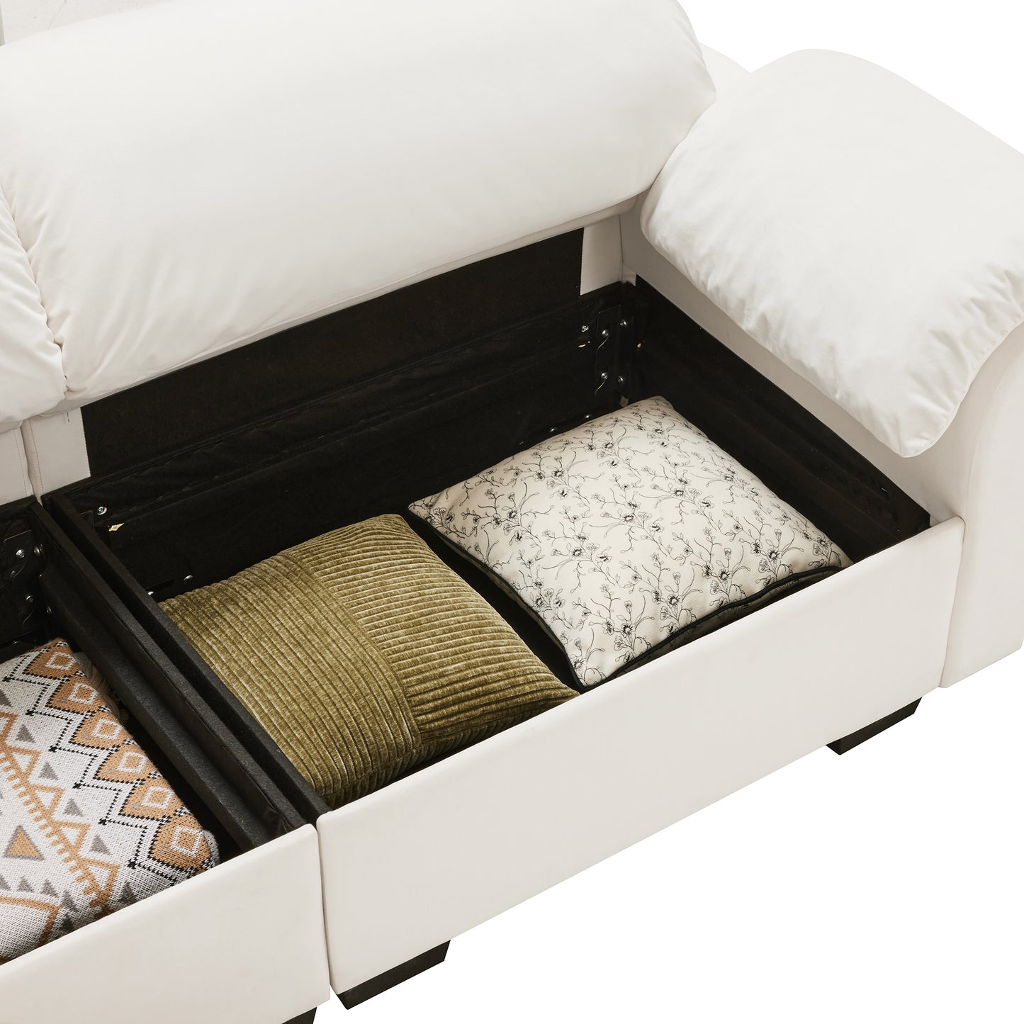 3 - 4 Seater Modular Sofa: U/L - Shape, Storage Ottomans, Velvet 2 Color